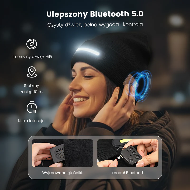 Ładowana Czapka z Diodami LED i Bluetooth
